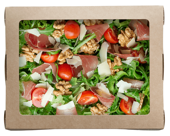 italienischer-salat Salat mit Rucola, Rohschinken, Parmesan, Tomate und Wallnüsse